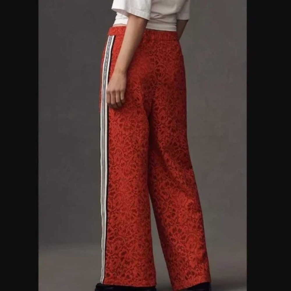The Brooklin Lace Pull-On Track Pants by Maeve Anthropologie BARBERRY RED NWT